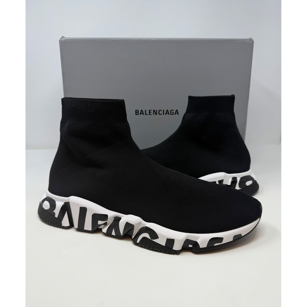 Balenciaga Speed Graffiti Trainer Black/White Size 13 US 46 EU - Picture 1 of 9